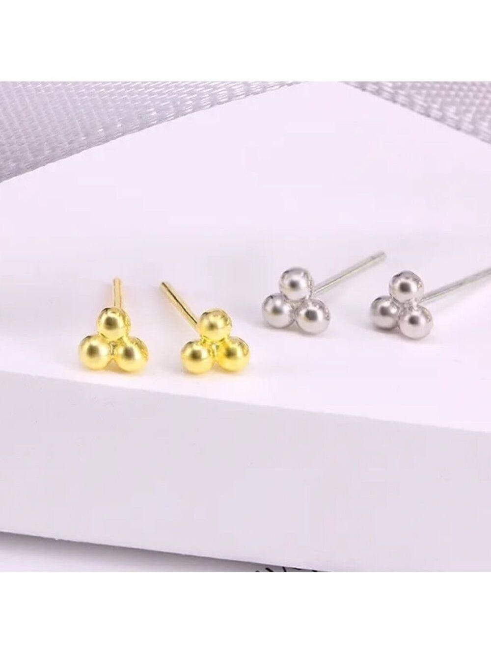 14k Gold Plated over 925 Sterling silver Triple Ball Stud Earrings